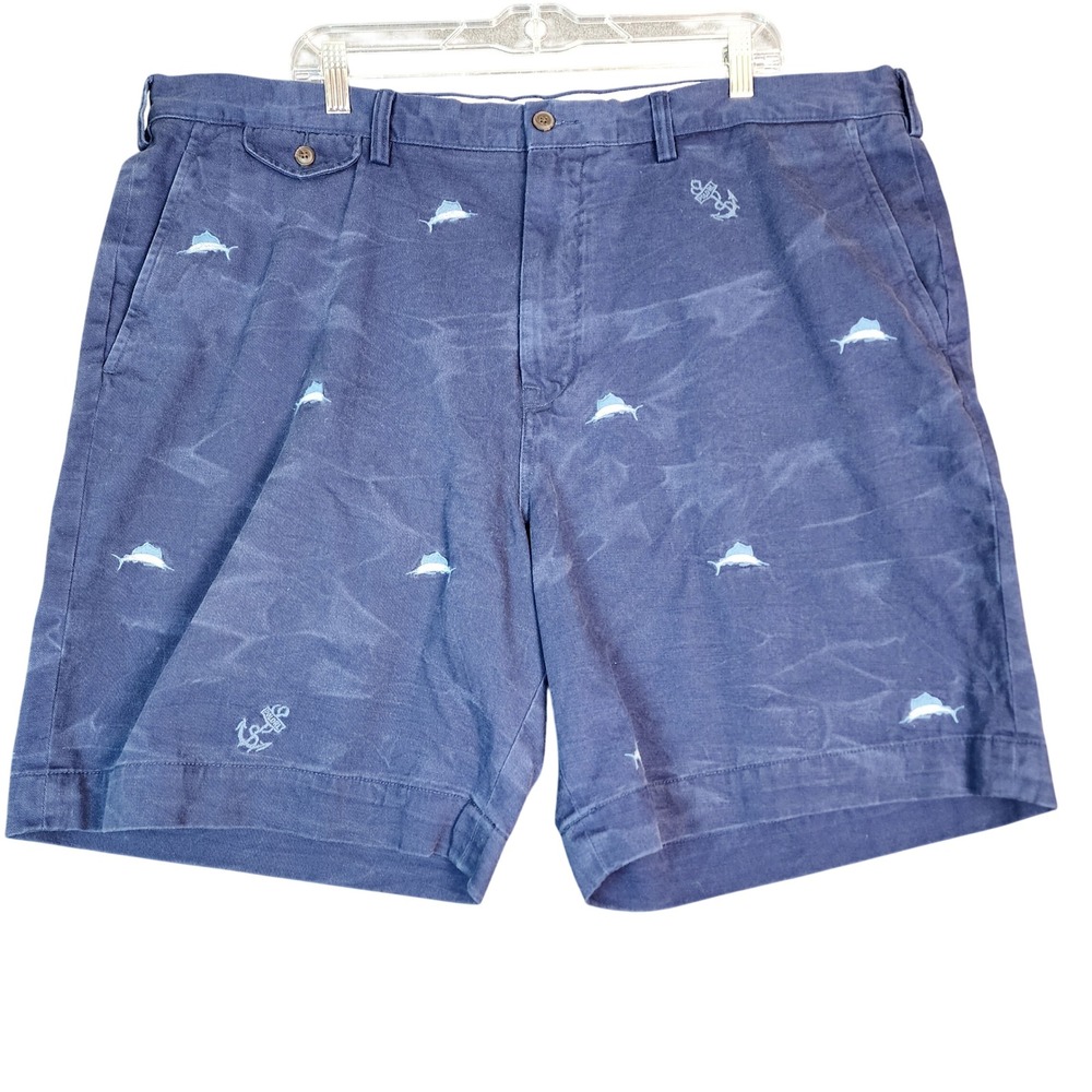 Polo Ralph Lauren Mens 42 Navy Blue Marlin Anchor Embroidered Chino Shorts 9 In